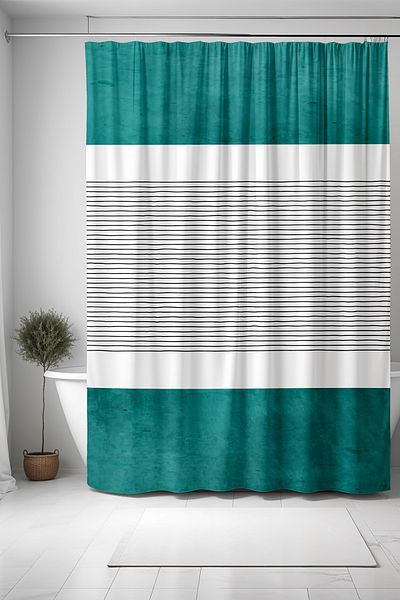 EVPANYA Perdele de baie cu dungi etnice negre turcoaz - 175x200cm perdea de cada