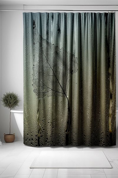 EVPANYA Leaf Silhouette in Rainy Glass Κουρτίνα Μπάνιου - Κουρτίνα Μπανιέρας 175x200cm