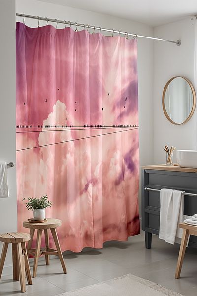 EVPANYA Κουρτίνα μπάνιου, Pink Birds in the Cloud Pattern Κουρτίνα μπάνιου, Κουρτίνα μπανιέρας 175x200cm