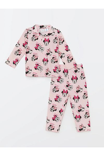 LC Waikiki LCW Baby - Ružová súprava dievčenského pyžama s potlačou Minnie Mouse s dlhým rukávom