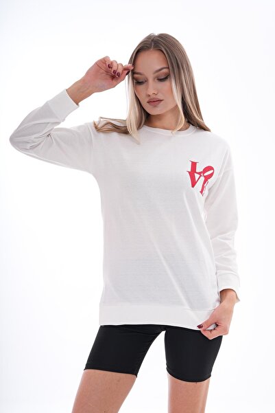 ŞİMAL Γυναικείο φούτερ με στάμπα με λεπτομέρεια στο πλάι με λαιμόκοψη και δύο κλωστές 255037 -