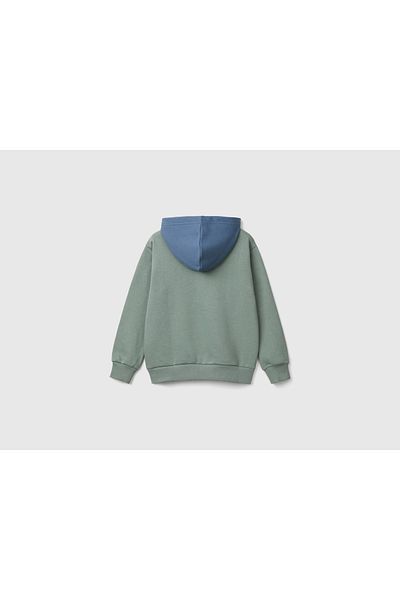 United Colors of Benetton Момчешки суитшърт с качулка и контрастен цвят в цвят каки