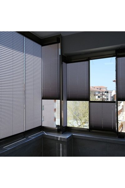 YAZAR HOME 1. Kalite Cam Balkon Plise Perdesi Ara Gri