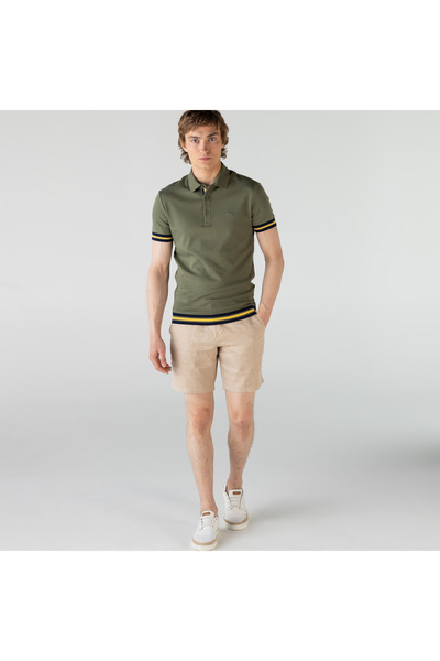 Lacoste Erkek Slim Fit Keten Bej Bermuda