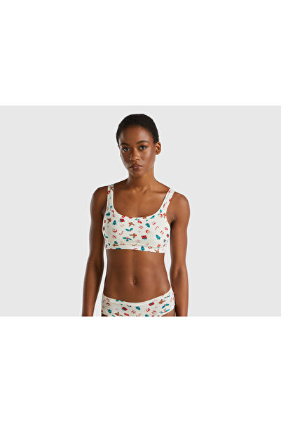 United Colors of Benetton Дамски бял сутиен от памучна смес с мотиви