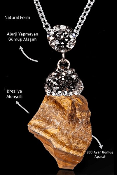 Erilsa قلادة من حجر عين النمر الخام غير المعالج بحجر الزركون المعتمد