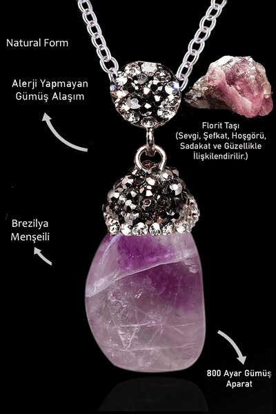 Erilsa قلادة من حجر الزركون المعتمد من حجر الفلوريت الأرجواني الخام