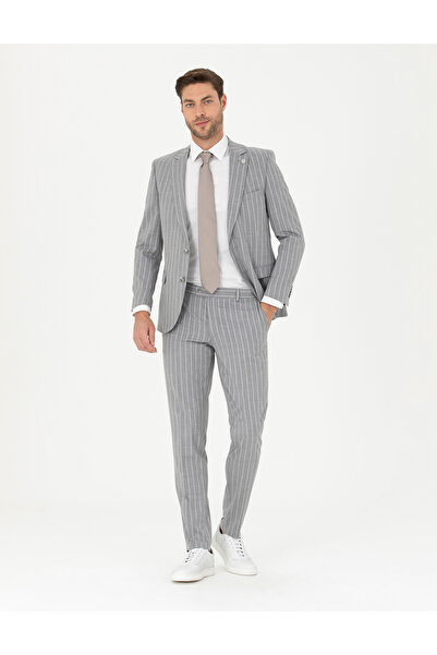 Pierre Cardin Gri Extra Slim Fit Çizgili Yün Karışımlı Takım Elbise 50285262-...