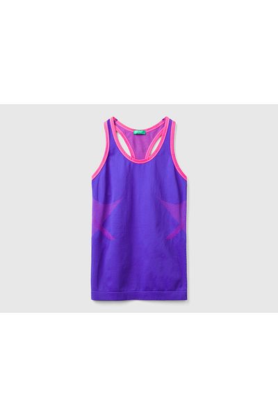 United Colors of Benetton Top de damă, mov, culoare contrastantă, fără mâneci, cu decolteu