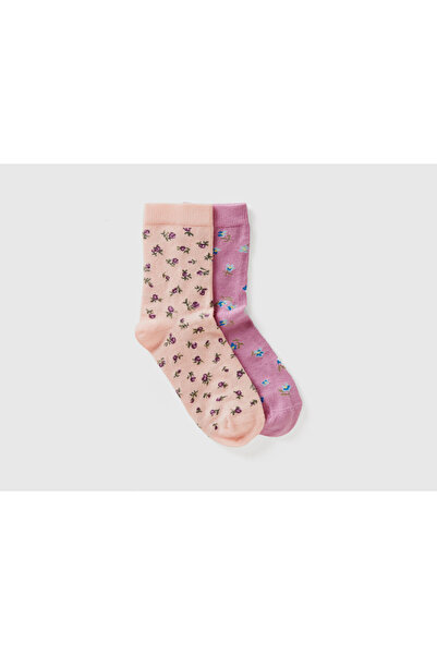 United Colors of Benetton Set de 2 șosete cu modele pentru băieți, roz închis