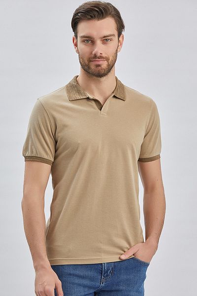 İmza Μπεζ Pique Polo λαιμόκοψη 100% βαμβακερό Casual Slim Fit T-shirt με λεπτή εφαρμογή 1011240155