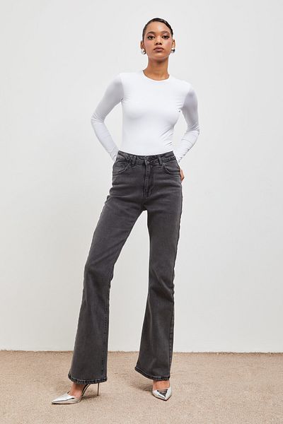 its basic Women's Smoked Color Flare Fit Flare Leg High Waist Jean