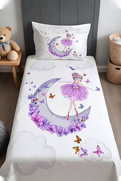 EVPANYA Mor Hilaldeki Peri  Desenli Yatak Örtüsü ve Yastık Kılıfı