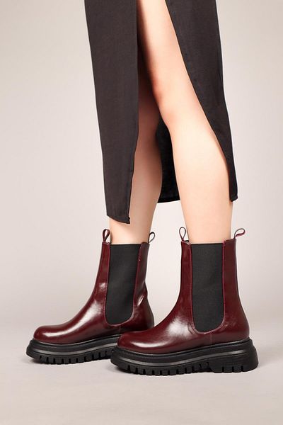 Birikon Jana Rubber Detailed Long Boots Claret Red