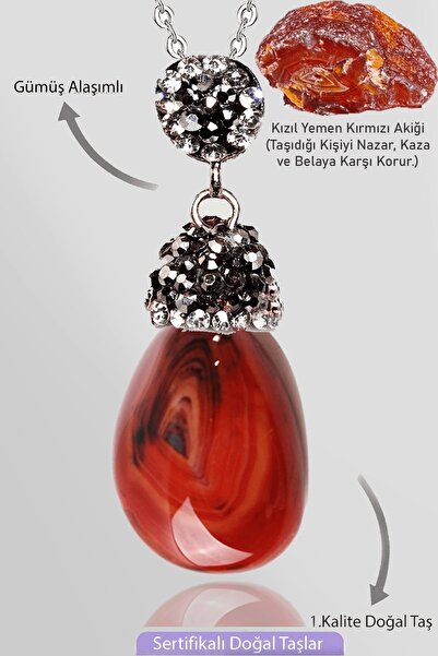 Erilsa قلادة من حجر الزركون المعتمد من حجر العقيق اليمني الأحمر الخام