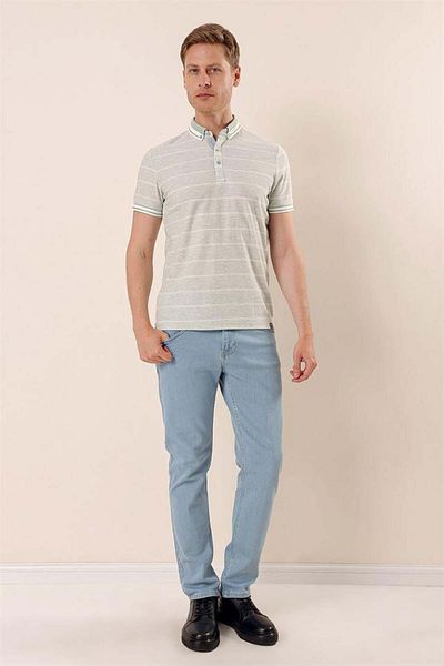 İmza Μπλουζάκι Aqua Green με κοντό μανίκι ριγέ Dobbycotton Casual Slim Fit Slim Fit T-shirt 1011230167