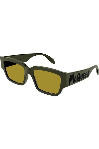 ALEXANDER MCQUEEN نظارات شمسية للجنسين Am0329s 004 56-18، أسيتات، إطار مستطيل أخضر