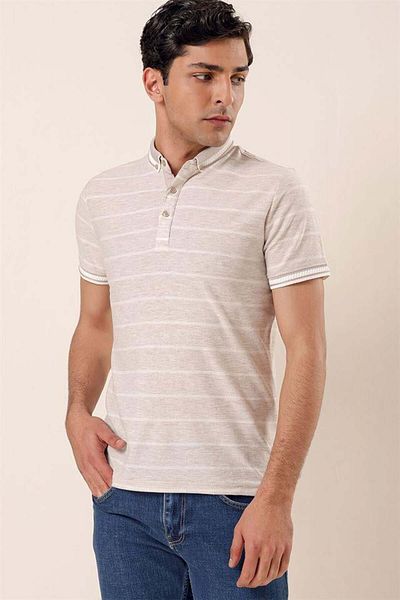 İmza Πέτρινο κοντομάνικο ριγέ μπλουζάκι DobbyCotton Casual Slim Fit Slim Fit T-shirt 1011230167