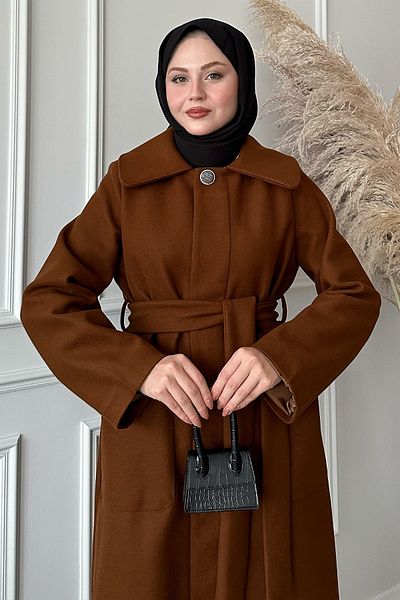 InStyle Belted Hidden Placket Tan Coat