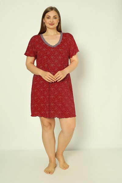 ERDENİZ TEKSTİL Mujahid with Short Sleeve Lace Collar / Plus Size Cotton