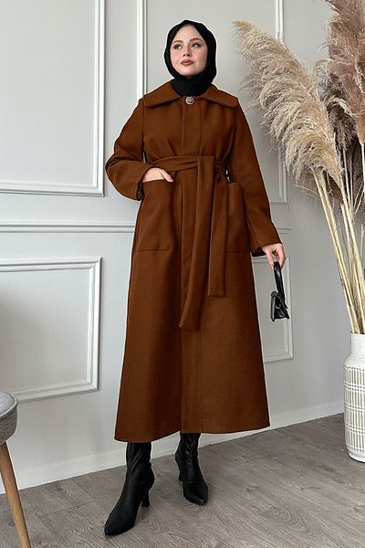 InStyle Belted Hidden Placket Tan Coat