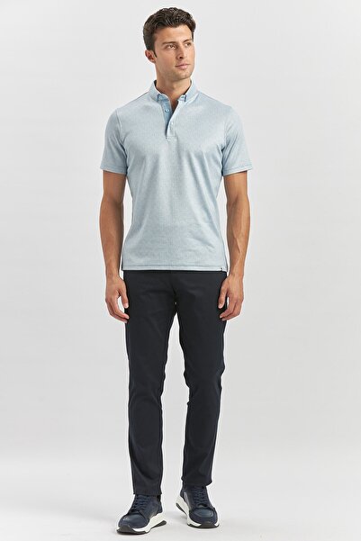 İmza Tricou casual slim fit din bumbac mercerizat albastru închis 1011240164