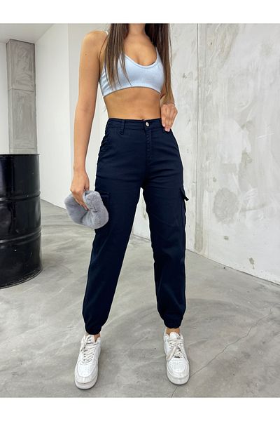 BİKELİFE Námořnické modré kalhoty z látky Gabardine Cargo Pocket