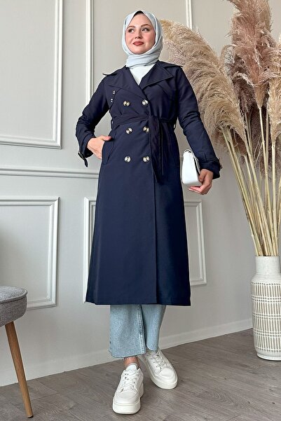 InStyle Arkası Zincir Detay Lacivert Trençkot