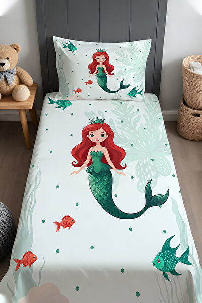 EVPANYA Kızıl Deniz Kızı Desenli Yatak Örtüsü ve Yastık Kılıfı