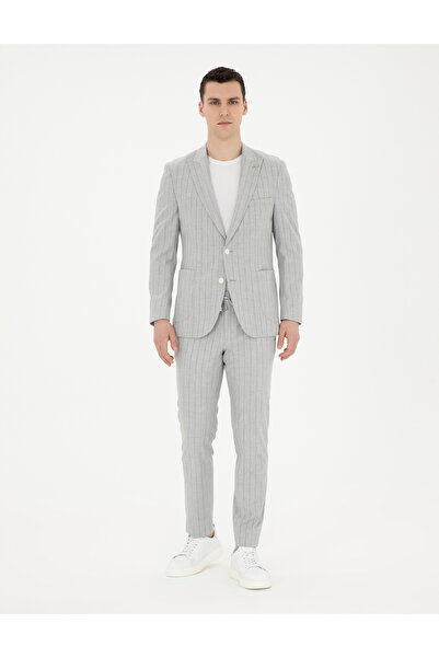 Pierre Cardin Gri Ex. Slim Fit Çizgili Takım Elbise 50285354-VR024