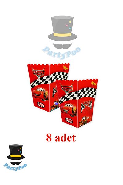 PartyPoo Cars-Cars Themed Corn Box 8 Pieces |   Party Decoration and Snack Box
