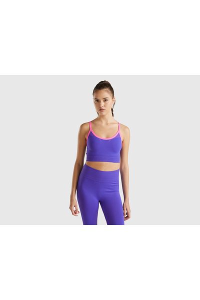 United Colors of Benetton Sutien sport pentru femei, mov, culoare contrastantă, cu bandă elastică