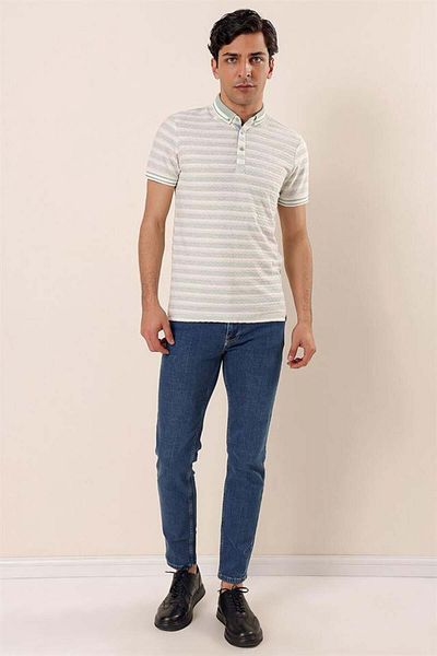 İmza Tricou cu mânecă scurtă, cu mânecă scurtă, cu dungi jacquard, din bumbac cu garnitură, ocazional1011230159