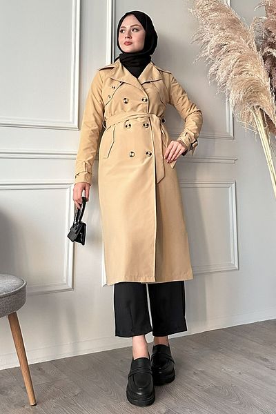 InStyle Λεπτομέρεια αλυσίδας στην πλάτη Camel Trench Coat
