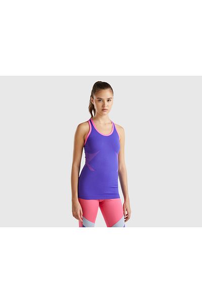 United Colors of Benetton Top de damă, mov, culoare contrastantă, fără mâneci, cu decolteu