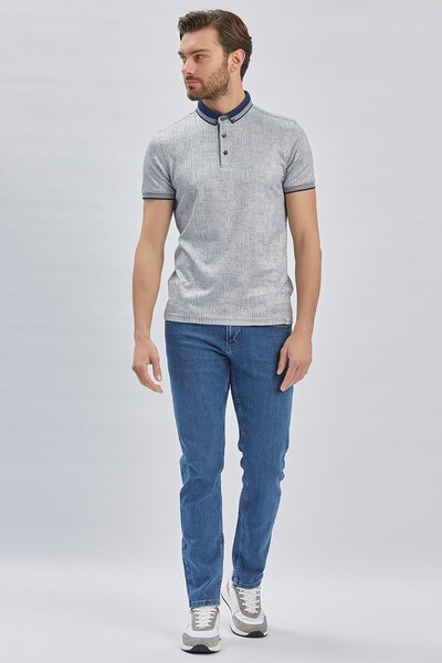 İmza Μπλουζάκι με σκούρο ναυτικό μοτίβο Mercerized με κουμπιά γιακά βαμβακερό...