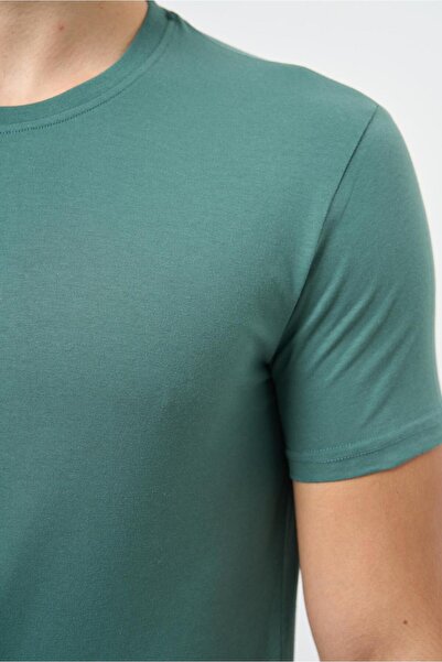 İmza Khaki Short Sleeve Plain Cloth Leg Crew Neck Casual Slim Fit T-Shirt 1011245193