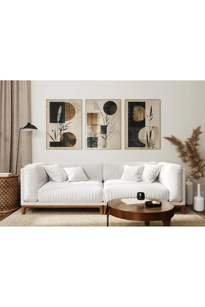 woodhomeworks Ahşap Çerçeveli 3 Lü Soyut Tablo Home Ev Salon Oturma Odası Yat...