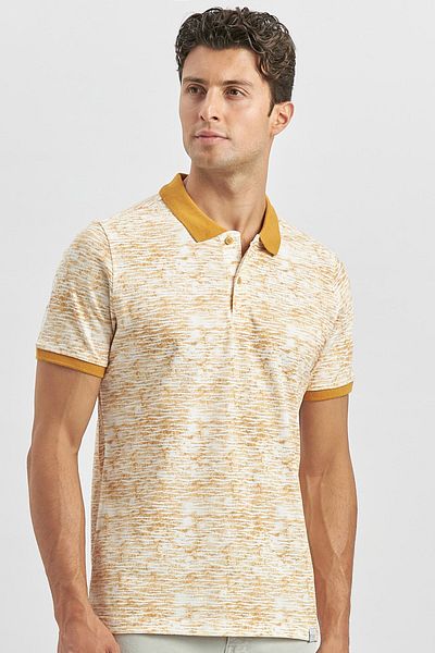 İmza Μπλουζάκι Pique Polo Neck Mustard Printed Casual Slim Fit T-shirt - 100% βαμβάκι 1011240157