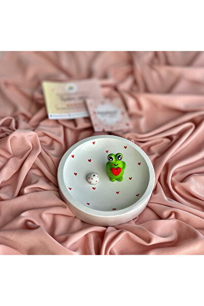 Handmade Kalpli Kurbağa Dekoratif Beyaz Tütsülük