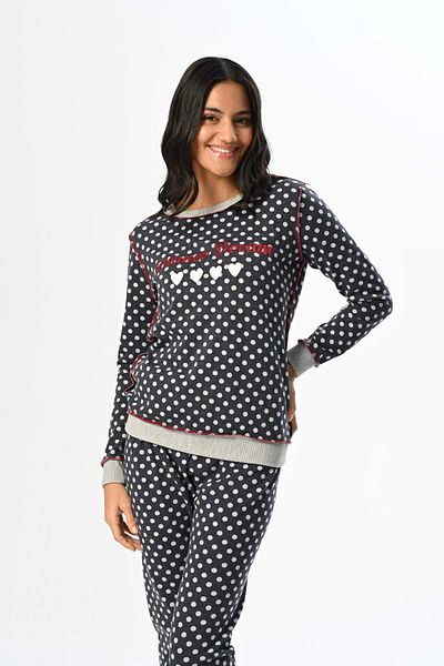 Marilyn Club Long Sleeve Polka Dot Women's Pajamas Set with Dressing Gown Set of 3