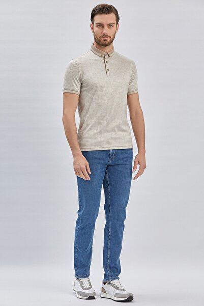 İmza Μπλουζάκι με μπεζ μοτίβο με κουμπιά βαμβακερό γιακά με λεπτή εφαρμογή 1011240161