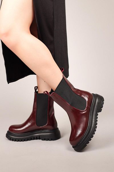 Birikon Jana Rubber Detailed Long Boots Claret Red