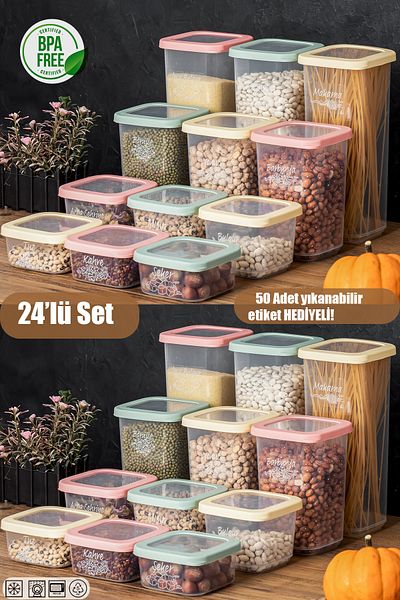 Porsima Rainbow 1036 - 24-Piece Label and Colorful Food Jar Storage Set, Food Container Organizer