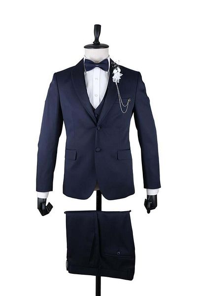 İmza Dark Navy Dobby Mono Collar Lined Slim Fit Vest 6 Drop