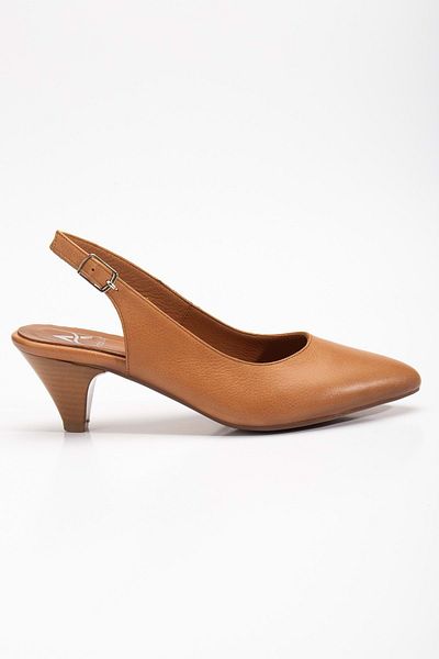 ANALİN SHOES Дамски обувки на висок ток в кафяв цвят - естествена кожа, каишка на глезена