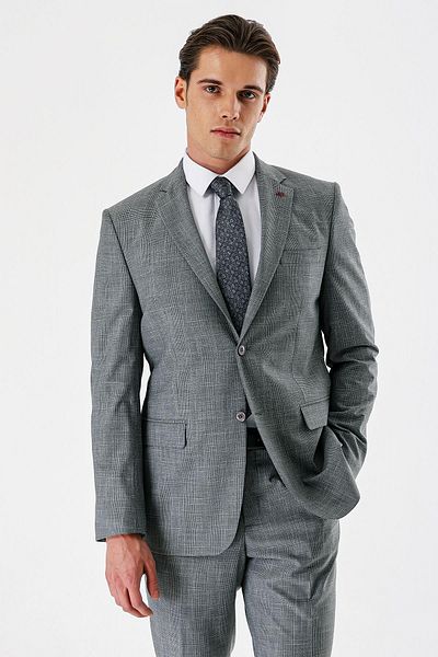İmza Gray Plaid Mono Collar Lycra 6 Drop Comfort Fit Relaxed Fit Classic Suit1001240165