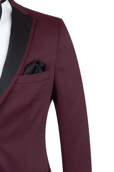 İmza Burgundy Patterned Dobby Mono Collar Lined 6 Drop Slim Fit Slim Fit Tuxedo Groom Suit1001195190