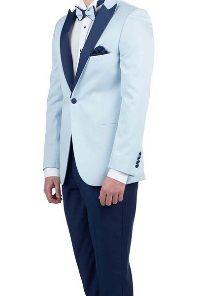 İmza Costum de mire smoking, slim, cu 6 picături, căptușit cu guler înghițit din satin albastru închis1001190163
