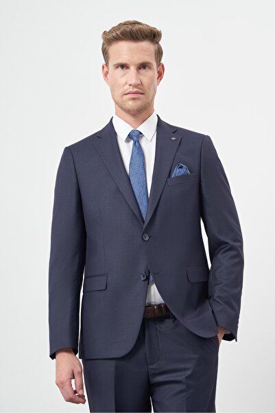 İmza Lacivert Düz Mono Yaka 6 Drop Comfort Fit Classic Takım Elbise 1001245171